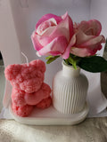 Komposition mit vase 2 Rosen und Teddy Gross